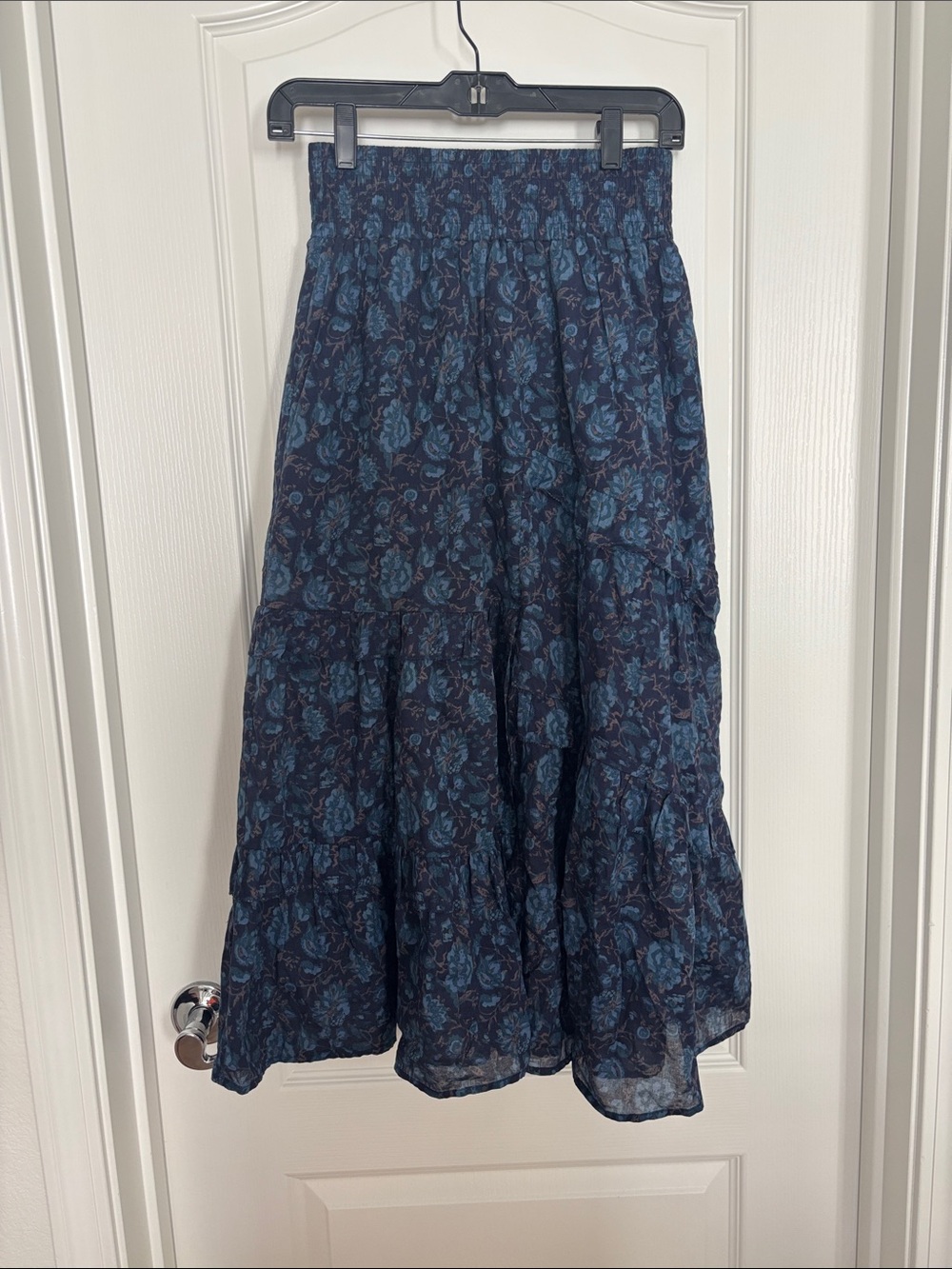 sundays Navy Floral Tiered Maxi Skirt